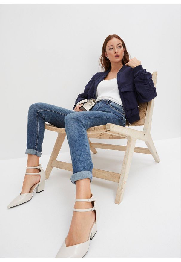 bonprix - Dżinsy Skinny. Kolor: niebieski. Wzór: gładki