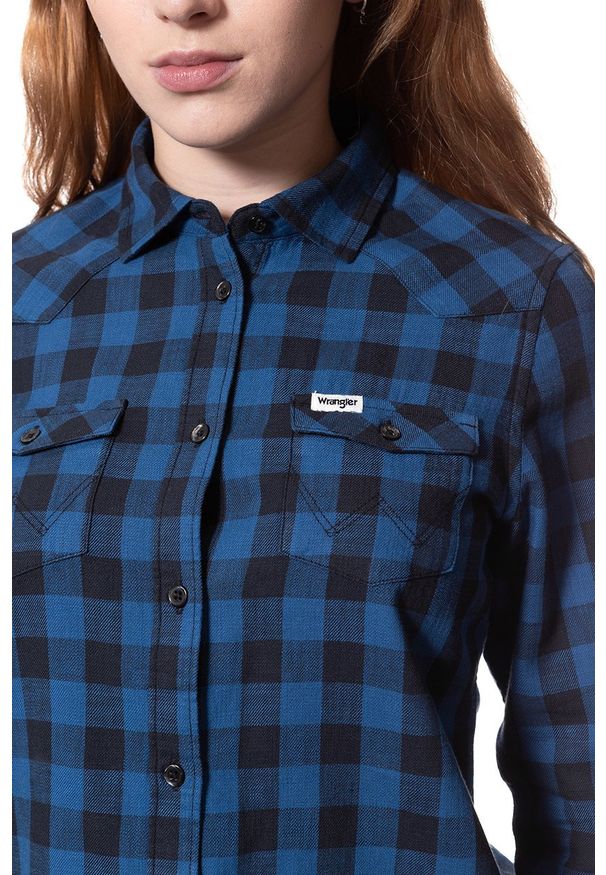 Wrangler - KOSZULA WRANGLER LS WESTERN SHIRT DEEP WATER W5240N6DF 112129355. Materiał: materiał