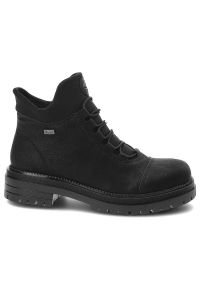 Czarne Botki Rieker Wygodne Buty Damskie. Kolor: czarny. Materiał: syntetyk, futro, skóra ekologiczna. Sezon: zima. Styl: elegancki #7