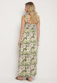 Born2be - Zielona Rozkloszowana Sukienka z Wiskozy w Kwiatowym Wzór Redeelle. Okazja: na co dzień. Kolor: zielony. Materiał: wiskoza. Wzór: kwiaty. Typ sukienki: rozkloszowane. Styl: casual, elegancki #2