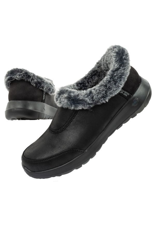 skechers - Buty zimowe Skechers ON-THE SLIP-INS. Kolor: czarny. Materiał: skóra ekologiczna. Szerokość cholewki: normalna. Sezon: zima. Model: Skechers Sport. Sport: turystyka piesza