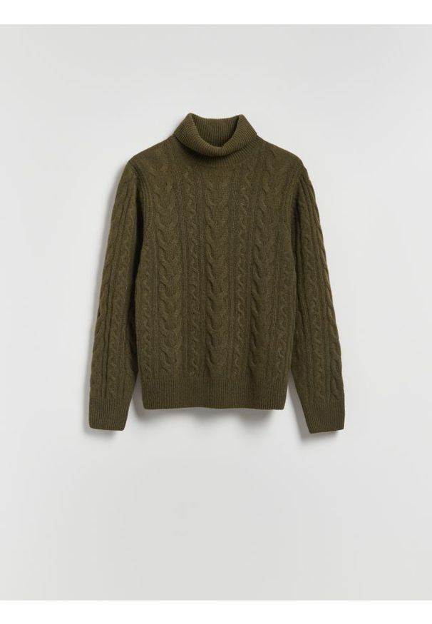 Reserved - Wełniany sweter - ciemnozielony. Kolor: zielony. Materiał: wełna