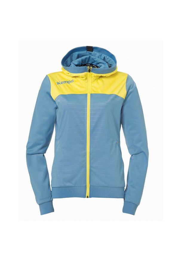 KEMPA - Kurtka z kapturem Kempa Femme Emotion 2.0. Typ kołnierza: kaptur. Kolor: wielokolorowy, niebieski, żółty. Sport: piłka ręczna