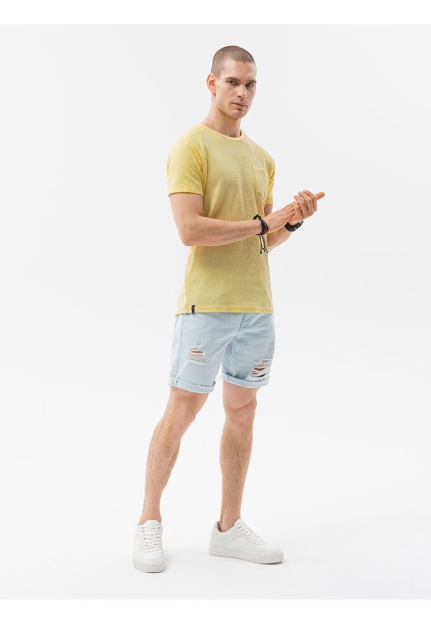 Ombre Clothing - T-shirt męski bez nadruku S1182 - żółty - XXL. Kolor: żółty. Materiał: poliester, tkanina, bawełna. Styl: klasyczny