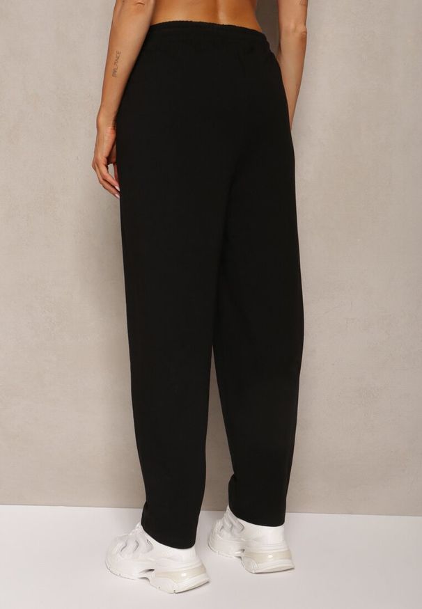 Renee - Czarne Dresowe Spodnie High Waist z Gumką w Talii Dimlara. Okazja: na co dzień. Stan: podwyższony. Kolor: czarny. Materiał: dresówka. Styl: elegancki, casual