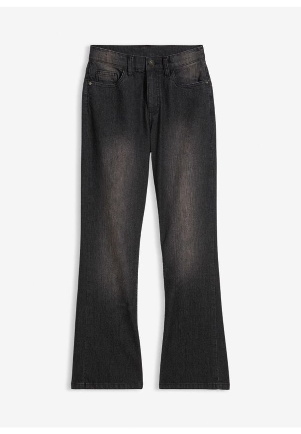bonprix - Dżinsy z poszerzanymi nogawkami, mid waist. Kolor: czarny