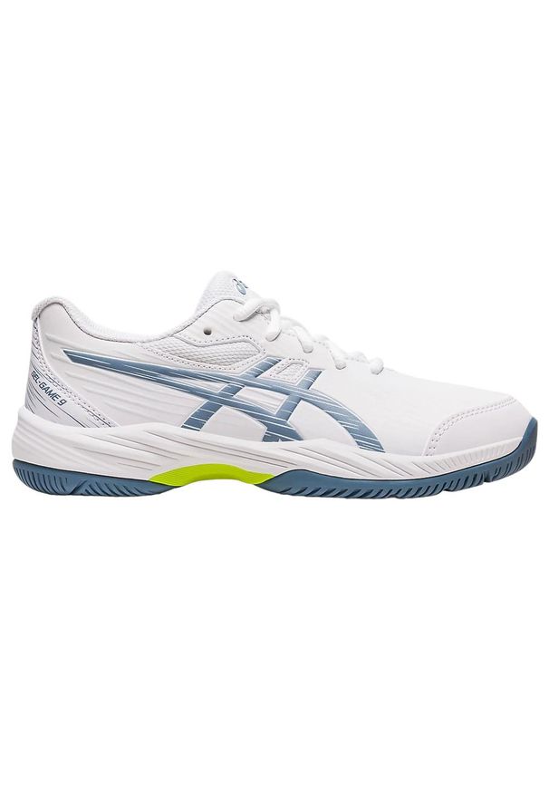 Buty do tenisa dla dzieci Asics Gel Game 9 Allcourt. Kolor: biały. Materiał: materiał, syntetyk. Szerokość cholewki: normalna. Sport: tenis