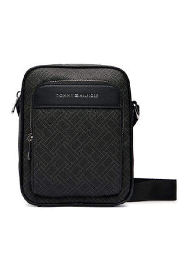 TOMMY HILFIGER - Tommy Hilfiger Saszetka Th Flag Monogram Mini Reporter AM0AM14138 Czarny. Kolor: czarny. Materiał: skóra