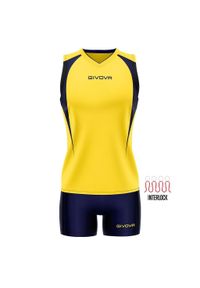 Givova Kit Volley Spike M - Zestaw siatkarski damski. Typ kołnierza: polo. Kolor: niebieski, żółty, wielokolorowy. Materiał: materiał