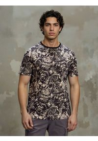 Sinsay - Bawełniana koszulka ze wzorem - kremowy. Kolor: kremowy. Materiał: bawełna