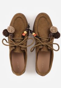 Born2be - Ciemnobeżowe Mokasyny VICES z Wkładką ze Skóry Natualnej Ozdobione Koralikami. Nosek buta: okrągły. Kolor: beżowy. Materiał: skóra. Wzór: aplikacja. Obcas: na obcasie. Styl: klasyczny. Wysokość obcasa: niski #3
