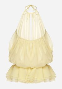 Born2be - Żółta Sukienka z Bawełną Falbanką i Odkrytymi Plecami Firavette. Kolor: żółty. Materiał: bawełna. Sezon: lato. Styl: elegancki #4