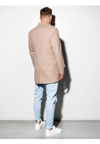 Ombre Clothing - Płaszcz męski oversize - beżowy C429 - XL. Kolor: beżowy. Materiał: poliester, wiskoza. Sezon: wiosna. Styl: elegancki #5