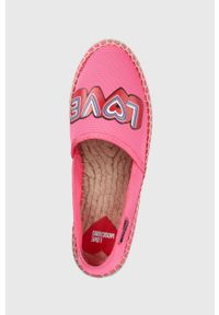 Love Moschino espadryle kolor różowy. Nosek buta: okrągły. Kolor: różowy. Materiał: guma. Obcas: na obcasie. Wysokość obcasa: niski