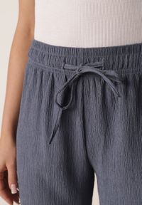 Born2be - Niebieskie Szerokie Spodnie z Teksturalnej Tkaniny z Wiązaniem w Pasie Agatia. Okazja: do pracy, na co dzień, na spacer. Stan: podwyższony. Kolor: niebieski. Materiał: tkanina. Długość: długie. Styl: wakacyjny, casual #4