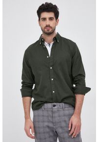 Selected Homme Koszula bawełniana męska kolor zielony slim z kołnierzykiem button-down. Typ kołnierza: button down. Kolor: zielony. Materiał: bawełna #5
