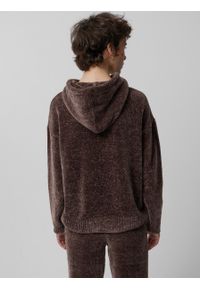 outhorn - Sweter z dzianiny szenilowej z kapturem damski - brązowy. Typ kołnierza: kaptur. Kolor: brązowy. Materiał: dzianina