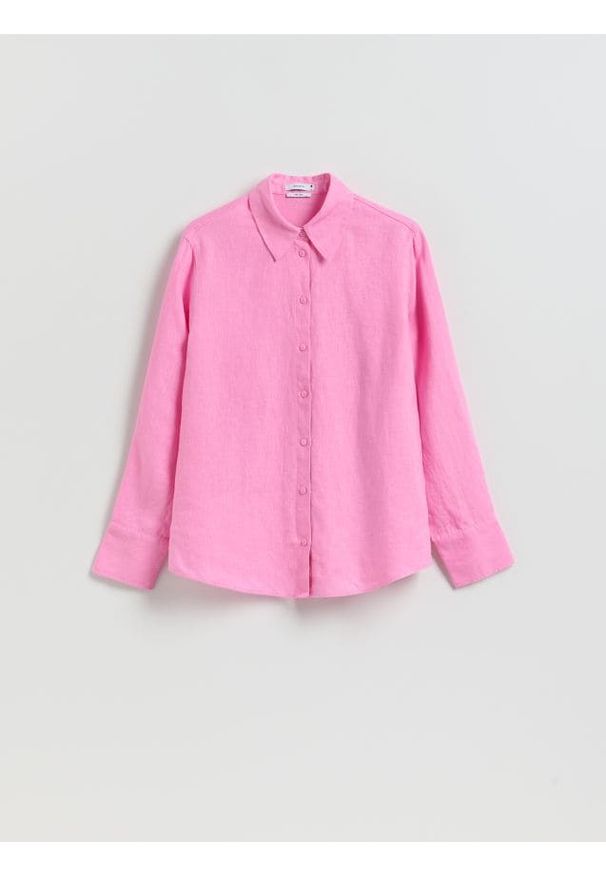 Reserved - Lniana koszula - różowy. Kolor: różowy. Materiał: len