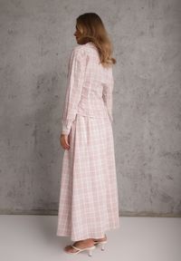 Renee - Różowy Bawełniany Komplet Rozkloszowana Spódnica i Bluzka z Wiązaniem Allisa. Kolor: różowy. Materiał: bawełna. Wzór: kratka #3