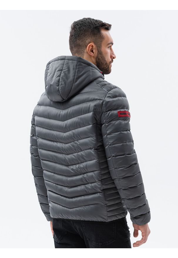 Ombre Clothing - Kurtka męska pikowana o satynowym wykończeniu C368 - grafitowa - XXL. Kolor: szary. Materiał: satyna. Styl: elegancki