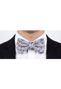 Mucha Męska z Poszetką - Chattier - Błękitna w Różowe Kwiaty. Kolor: niebieski. Wzór: kwiaty. Styl: elegancki, sportowy #2