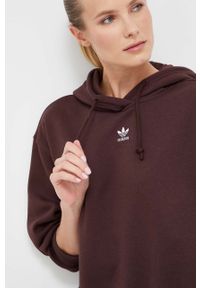 adidas Originals bluza damska kolor brązowy z kapturem gładka. Typ kołnierza: kaptur. Kolor: brązowy. Materiał: materiał. Wzór: gładki #4