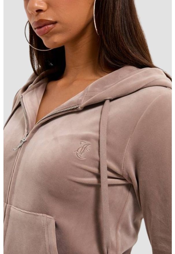 Juicy Couture - JUICY COUTURE Ciemno-beżowa bluza damska Robertson Hoodie, Rozmiar M. Okazja: na co dzień. Kolor: beżowy. Materiał: materiał. Styl: klasyczny, casual