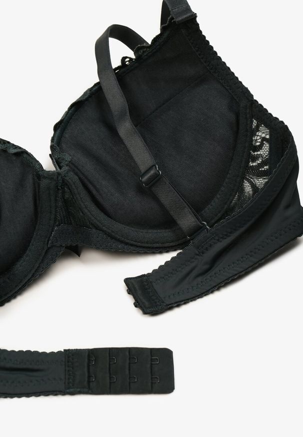 Renee - Ciemnozielony Biustonosz Push Up Ozdobiony Koronką Nelithwen. Kolor: zielony. Materiał: koronka. Rodzaj stanika: push-up. Wzór: aplikacja, koronka