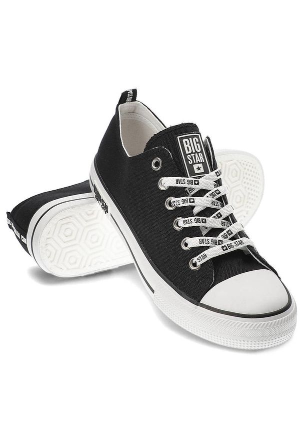 Big-Star - Czarne Trampki Big Star Męskie Wygodne Buty. Kolor: czarny. Materiał: skóra, materiał. Szerokość cholewki: normalna. Wzór: aplikacja, nadruk. Styl: elegancki, klasyczny