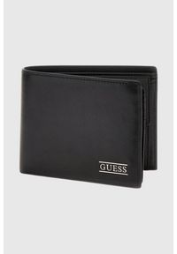 Guess - GUESS Czarny portfel męski New Bosto Bifold. Kolor: czarny. Materiał: skóra