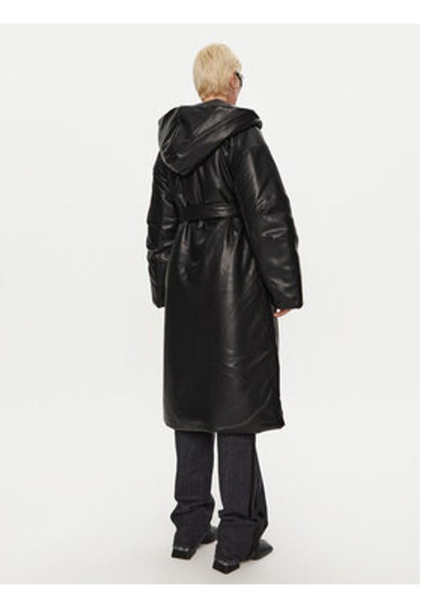 ROTATE Płaszcz przejściowy 113855100 Czarny Regular Fit. Kolor: czarny. Materiał: skóra