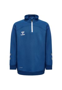 Dziecięca bluza dresowa z półzamkiem Hummel Lead. Kolor: niebieski. Materiał: dresówka. Wzór: jodełka, nadruk. Sport: piłka nożna #1