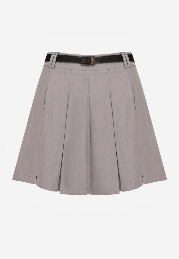 Renee - Szare Spódnico-Spodenki High Waist z Plisowaniem Wykończone Paskiem Eviennes. Okazja: na co dzień. Stan: podwyższony. Kolor: szary. Materiał: jedwab. Styl: klasyczny, casual