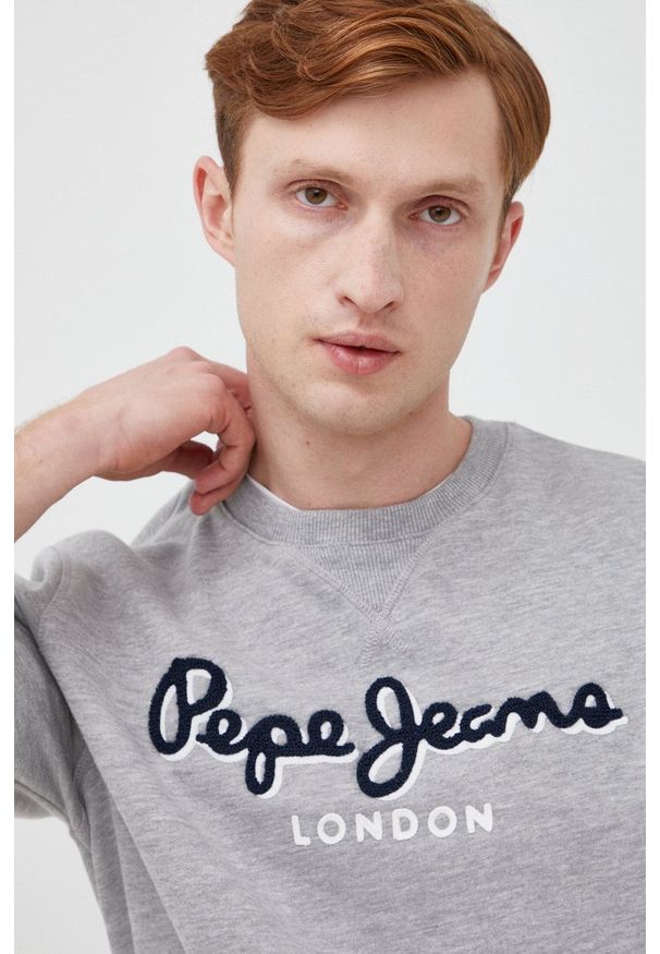 Pepe Jeans bluza męska kolor szary z aplikacją. Kolor: szary. Wzór: aplikacja