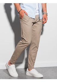 Ombre Clothing - Spodnie męskie chino P894 - beżowe - XL. Kolor: beżowy. Materiał: bawełna, elastan #4