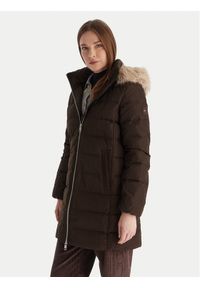 TOMMY HILFIGER - Tommy Hilfiger Płaszcz zimowy WW0WW47540 Brązowy Slim Fit. Kolor: brązowy. Materiał: syntetyk. Sezon: zima