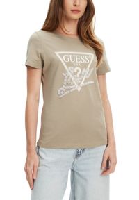 Guess - GUESS Zielony damski t-shirt Pearls Love. Kolor: zielony #6