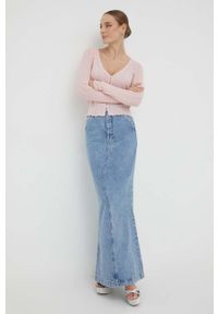 Guess kardigan damski kolor różowy lekki. Kolor: różowy. Długość rękawa: długi rękaw. Długość: długie. Wzór: ze splotem #5