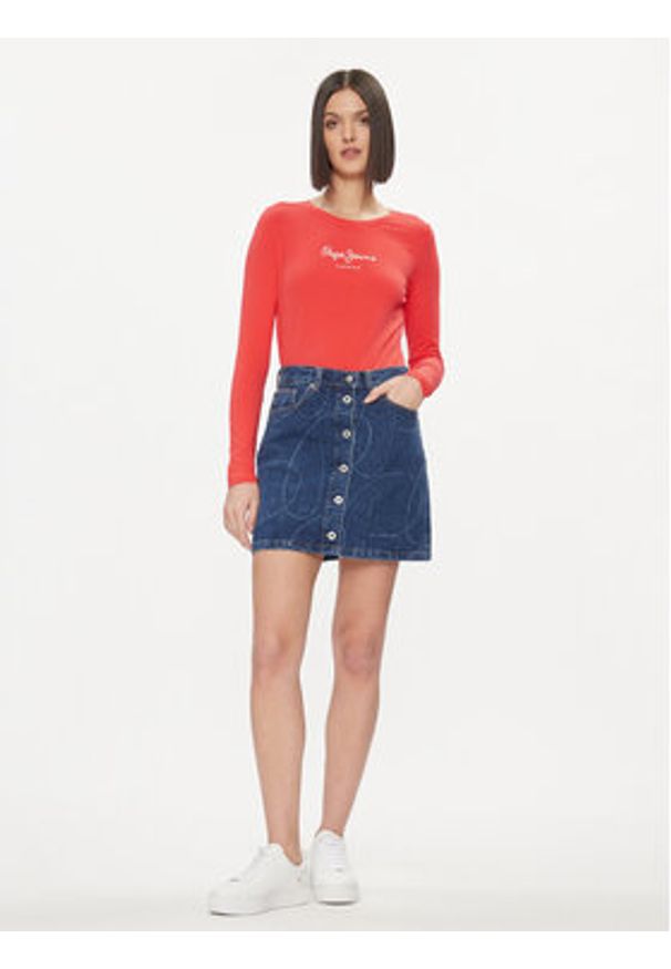 Pepe Jeans Bluzka New Virginia PL505203 Czerwony Slim Fit. Kolor: czerwony. Materiał: bawełna