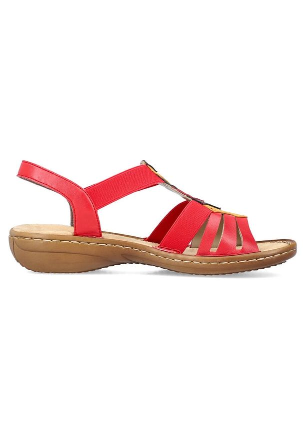 Komfortowe sandały damskie wsuwane z gumkami czerwone Rieker 60804-33. Zapięcie: bez zapięcia. Kolor: czerwony