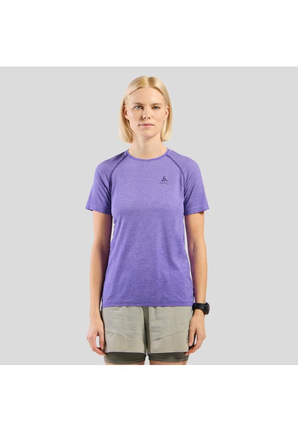 Koszulka damska Odlo ESSENTIAL SEAMLESS T-shirt crew neck l/s. Kolor: fioletowy, wielokolorowy, czarny