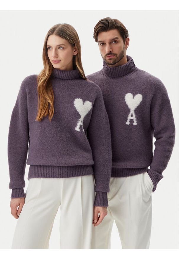AMI PARIS - AMI Paris Golf UKS425.KN0032 Fioletowy Relaxed Fit. Typ kołnierza: golf. Kolor: fioletowy. Materiał: wełna