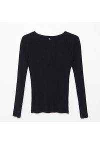 Cropp - Sweter z prążkowanej dzianiny - Czarny. Kolor: czarny. Materiał: dzianina, prążkowany #1