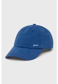 Superdry czapka gładka. Kolor: niebieski. Wzór: gładki