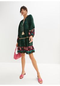 bonprix - Sukienka tunikowa z lejącej wiskozy. Kolor: zielony. Materiał: wiskoza. Wzór: nadruk. Sezon: lato #3