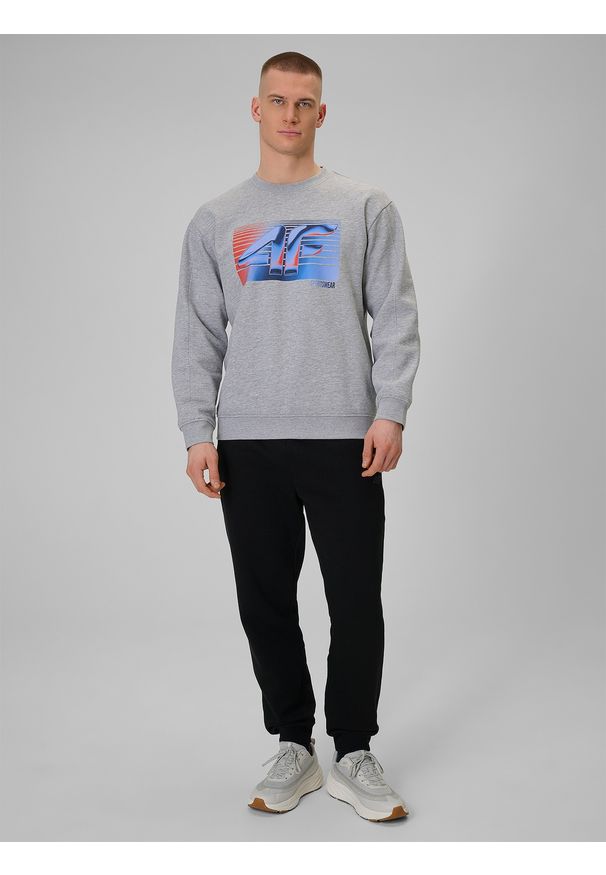 4f - 4F Bluza dresowa nierozpinana bez kaptura męska - szara XL. Okazja: na co dzień, na spacer, do pracy. Typ kołnierza: bez kaptura. Kolor: szary. Materiał: dresówka. Styl: casual, klasyczny