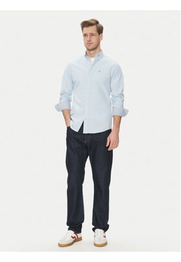GANT - Gant Koszula Oxford 3230115 Błękitny Slim Fit. Kolor: niebieski. Materiał: bawełna