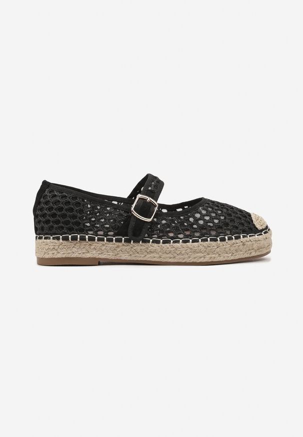 Born2be - Czarne Espadryle z Siateczki na Plecionej Podeszwie ze Sprzączką Feniffia. Zapięcie: sprzączka. Kolor: czarny. Sezon: lato