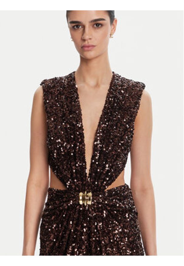 Elisabetta Franchi Sukienka wieczorowa ABR4852E2 644 Brązowy Regular Fit. Kolor: brązowy. Materiał: syntetyk. Styl: wizytowy