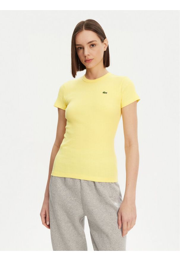Lacoste T-Shirt TF5538 Żółty Slim Fit. Kolor: żółty. Materiał: bawełna